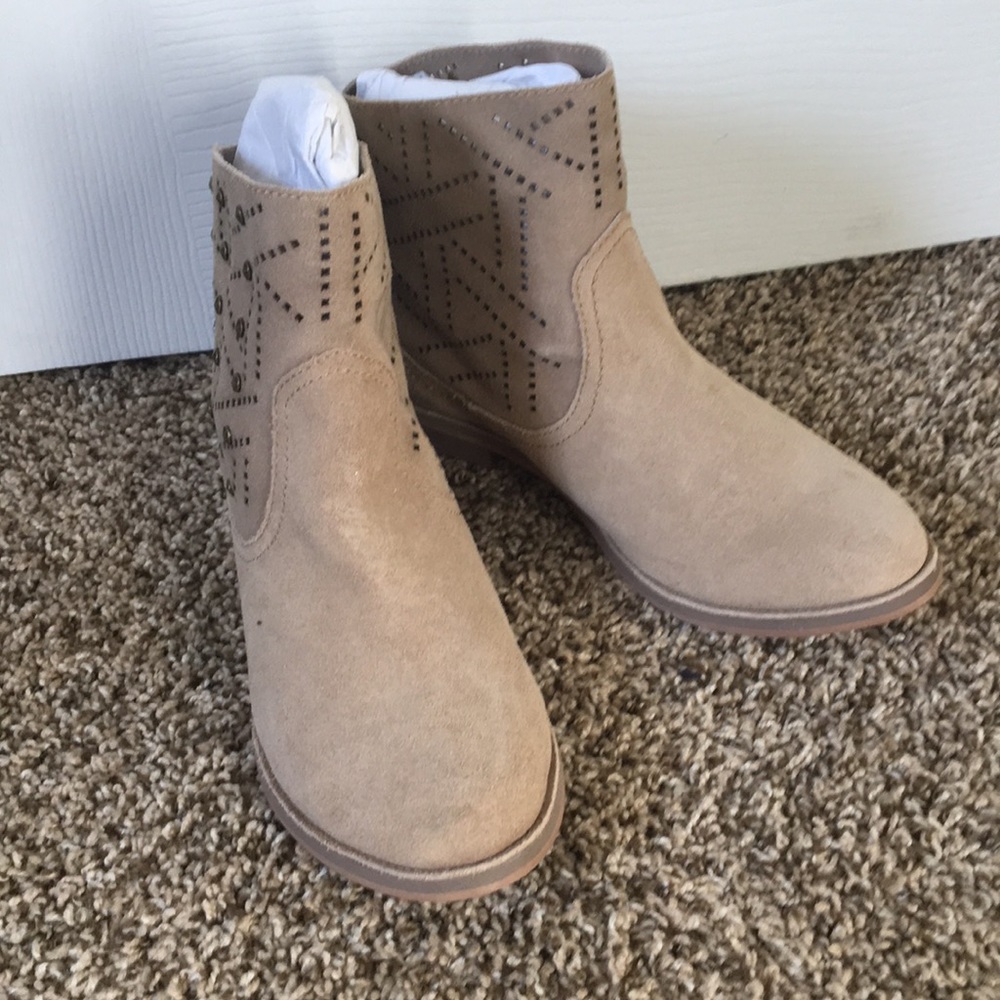 Suede Tan Laser Cut Booties